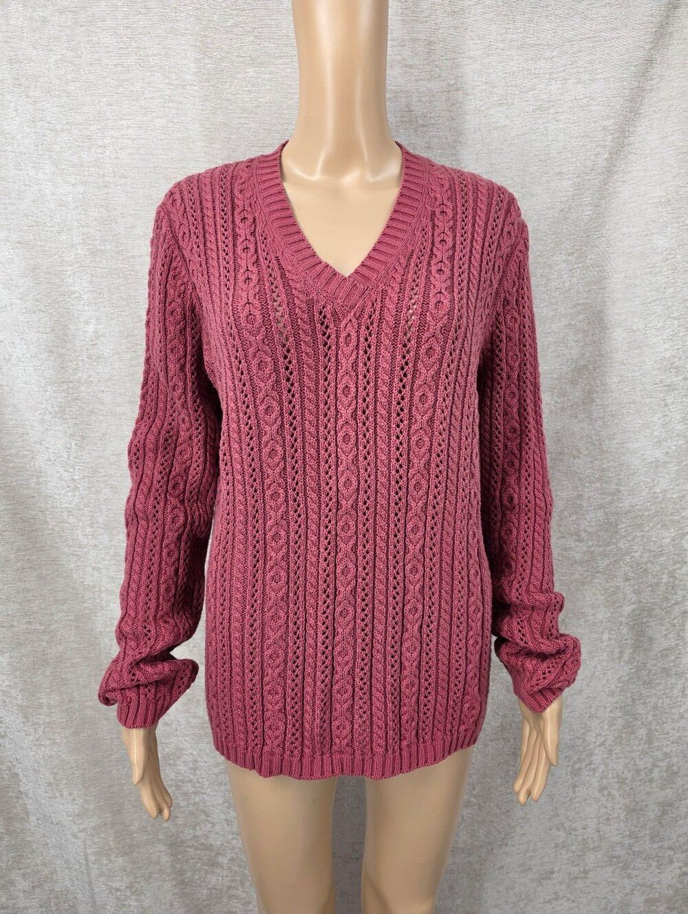 Lauren Ralph Lauren Y2K Women’s Cotton V-Neck Cable Knit Sweater Dusty Rose